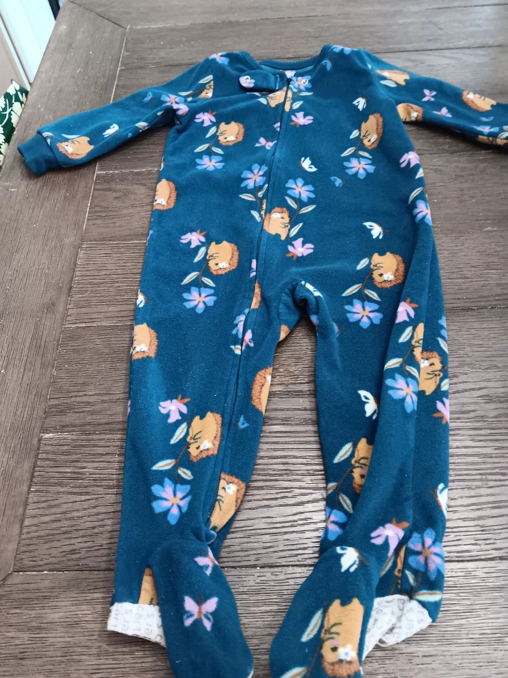 Boys Size 18 Month Carters Teal Blue Footed One-Piece with Fox & Floral Print